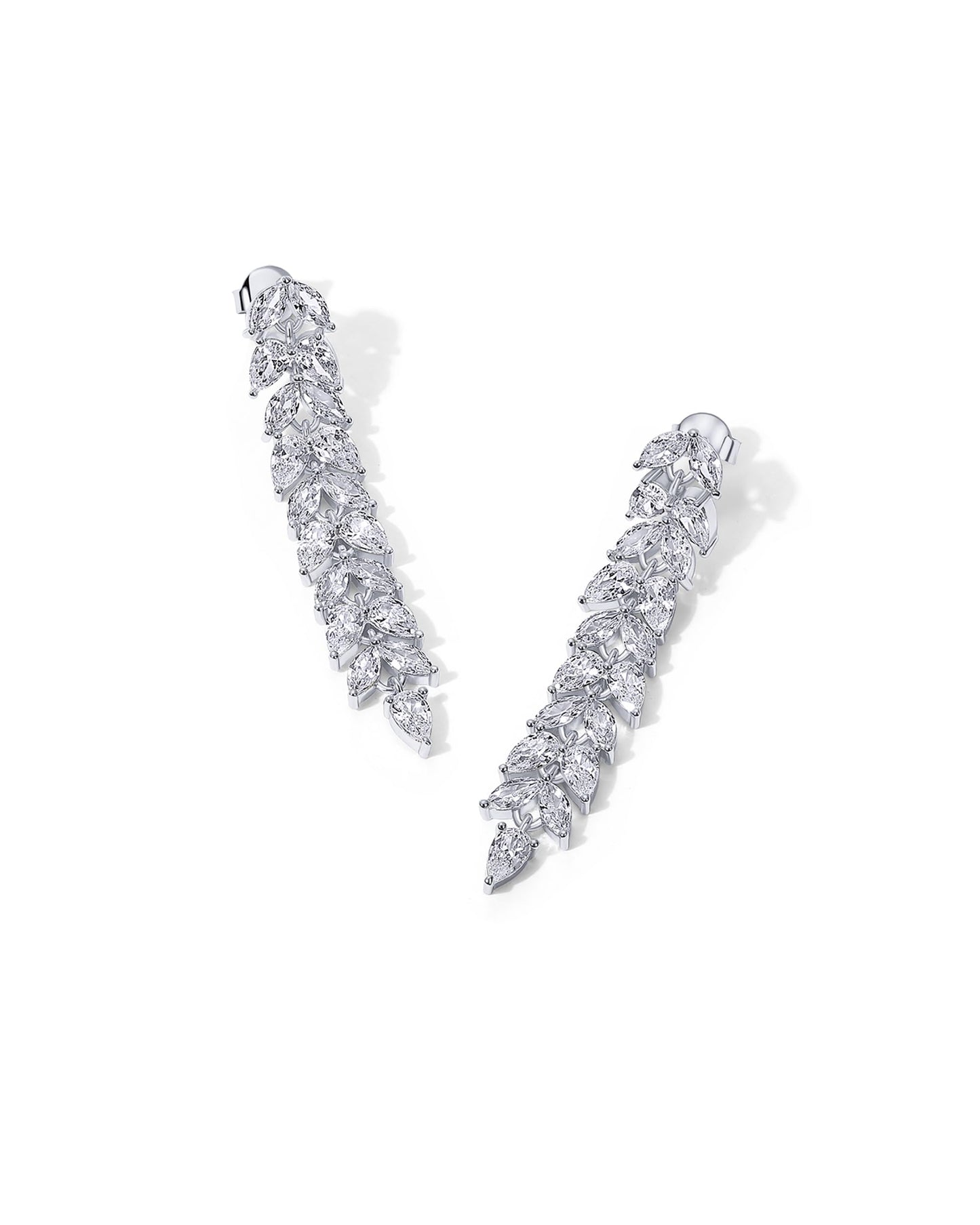 PAVOI Rhodium Plated Cubic Zirconia Dangle Earrings for Women - Crystal Long Bridal Drop Earrings - Linear Marquise Pear Simulated Diamond Drop Dangle Wedding Jewelry for Brides & Bridesmaid