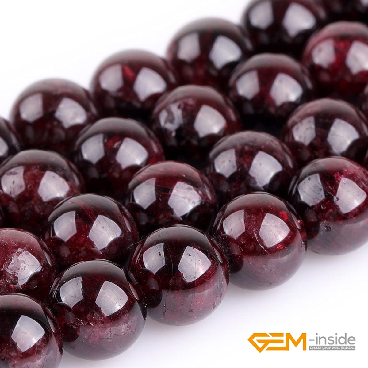 GEM-Inside Natural 8mm Dark Red Garnet Gemstone Smooth Round Stone Loose Beads Crystal Energy Stone Power for Jewelry Making 15"