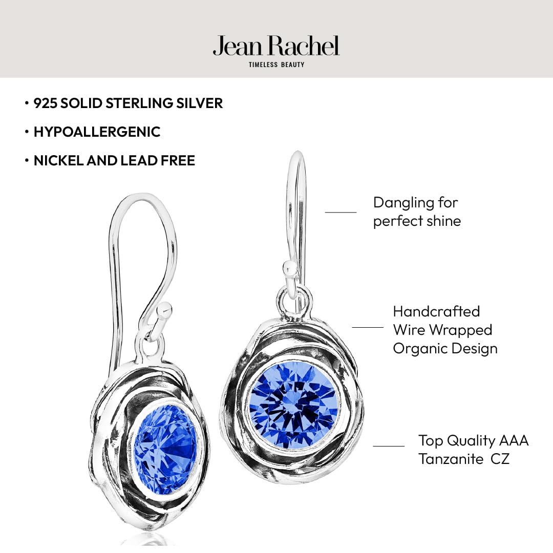 JEAN RACHEL JEWELRY 925 Sterling Silver Tanzanite CZ Drop Earrings