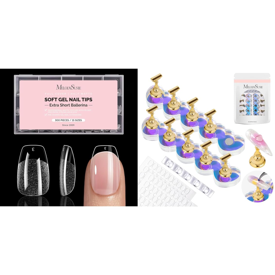MelodySusie Extra Short Ballerina X Nail Tips with Nail Stand for Press Ons