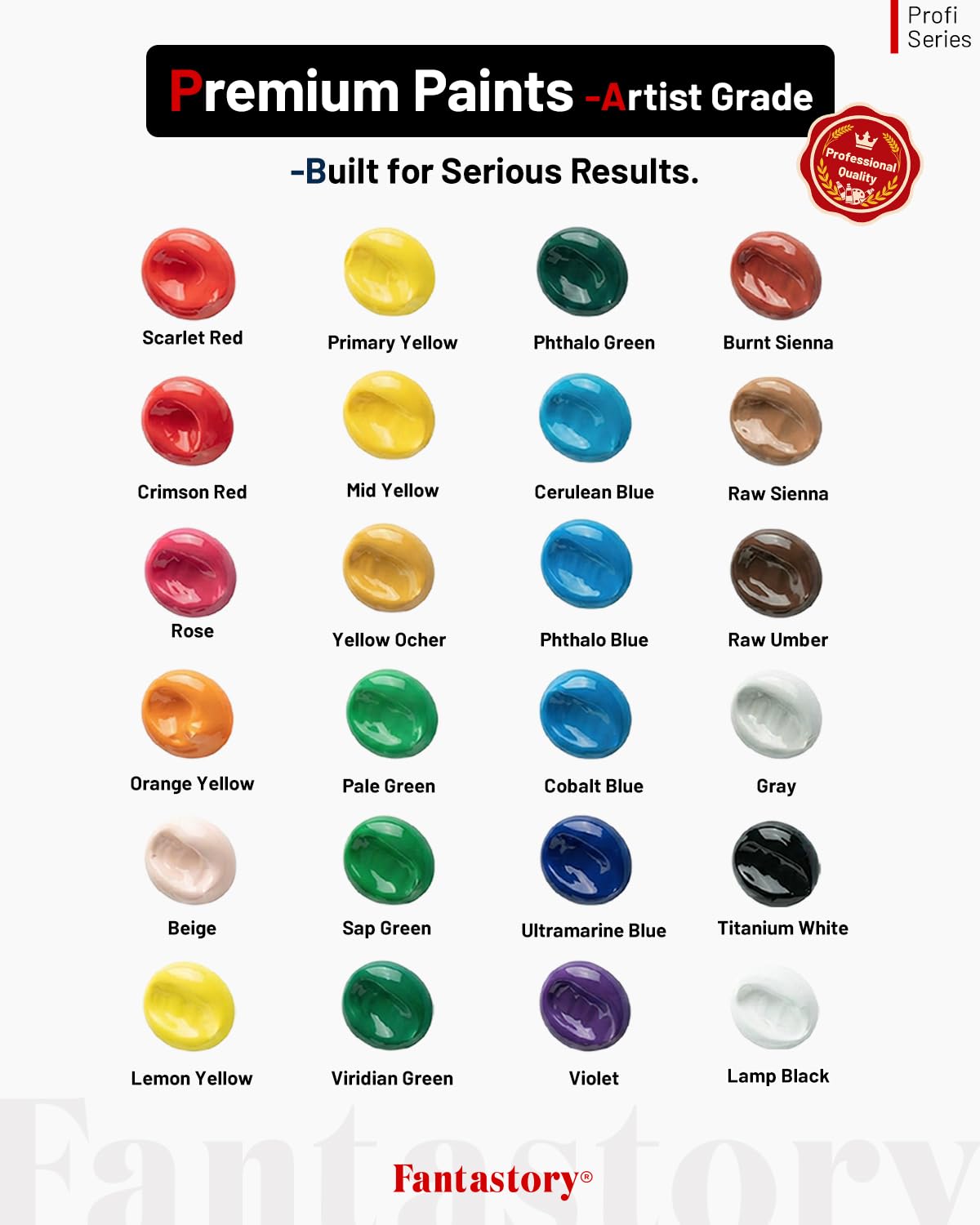 Fantastory Acrylic Paint Set, 24 x 60 ml with 12 Brushes; Christmas Acrylic Paint, Waterproof; For Artwork & DIY Projects on Canvas, Wood, Glass, Clay, Fabric, Ceramic, Paper, Canvas