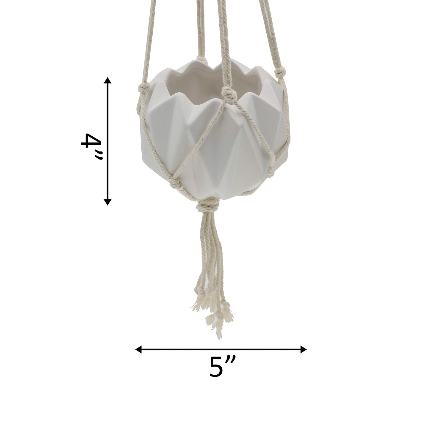 Flora Bunda Hanging Planter for Succulent 5" Ceramic Macrame Matte White