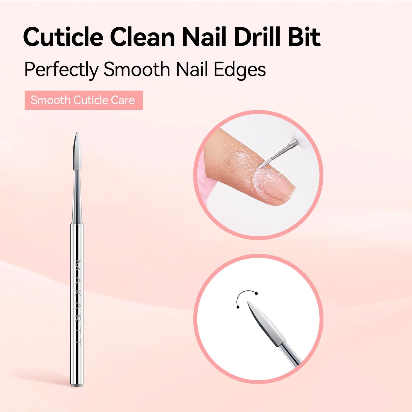 Makartt Flame Cuticle Nail Drill Bit - 3/32" Shank Tungsten Carbide Bit for Nail Drill Machine Professional Shape Bit for Cuticle Cleaning, Smooth Gel Nails,Sidewall, Dead Skin & Nail Prep Silver