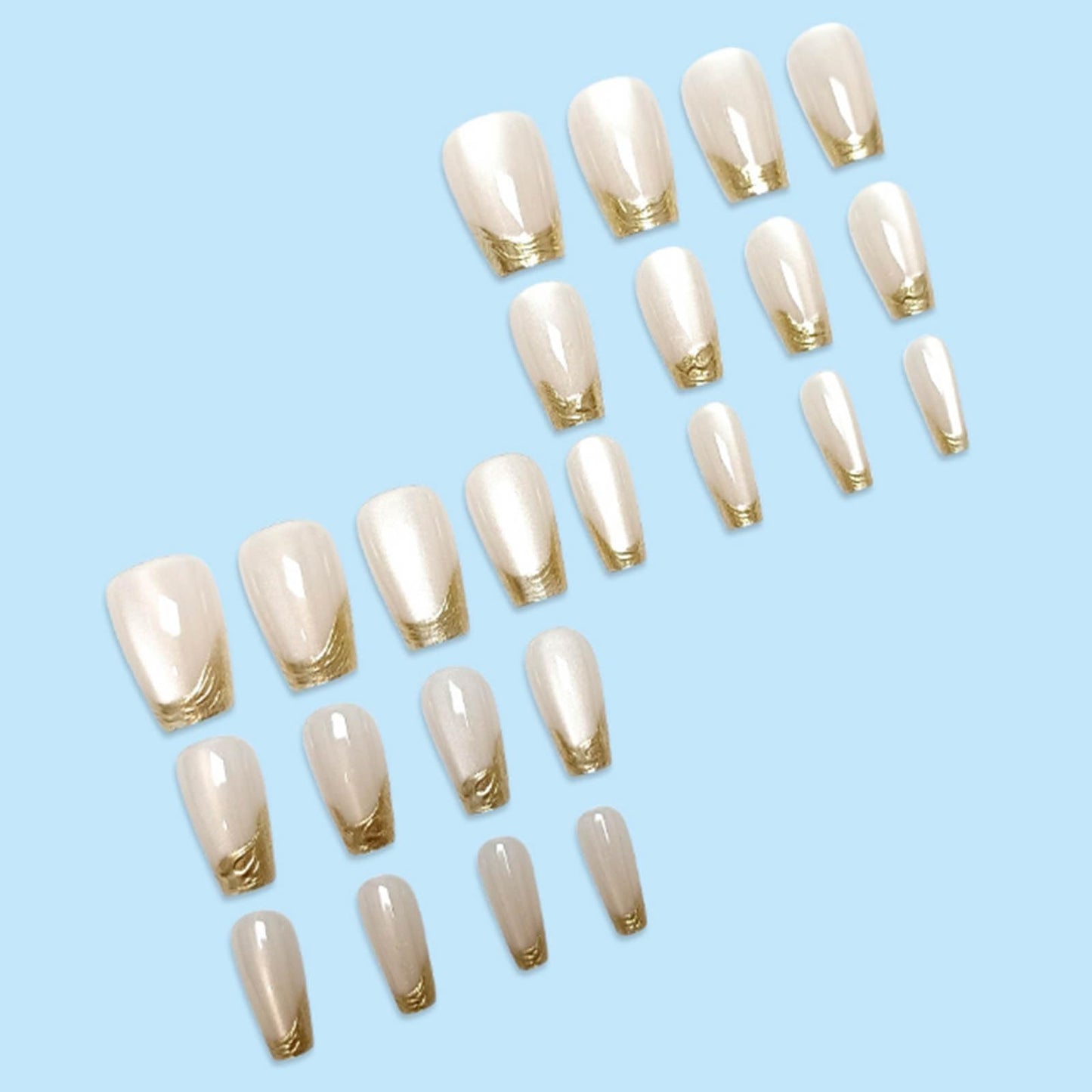 YoYoee 24Pcs-Short Square Press on Nails - French Cat's Eye False Nails | Glossy Bling Fake Nails for Women Elegant & Durable Artificial Nails for Instant Manicure