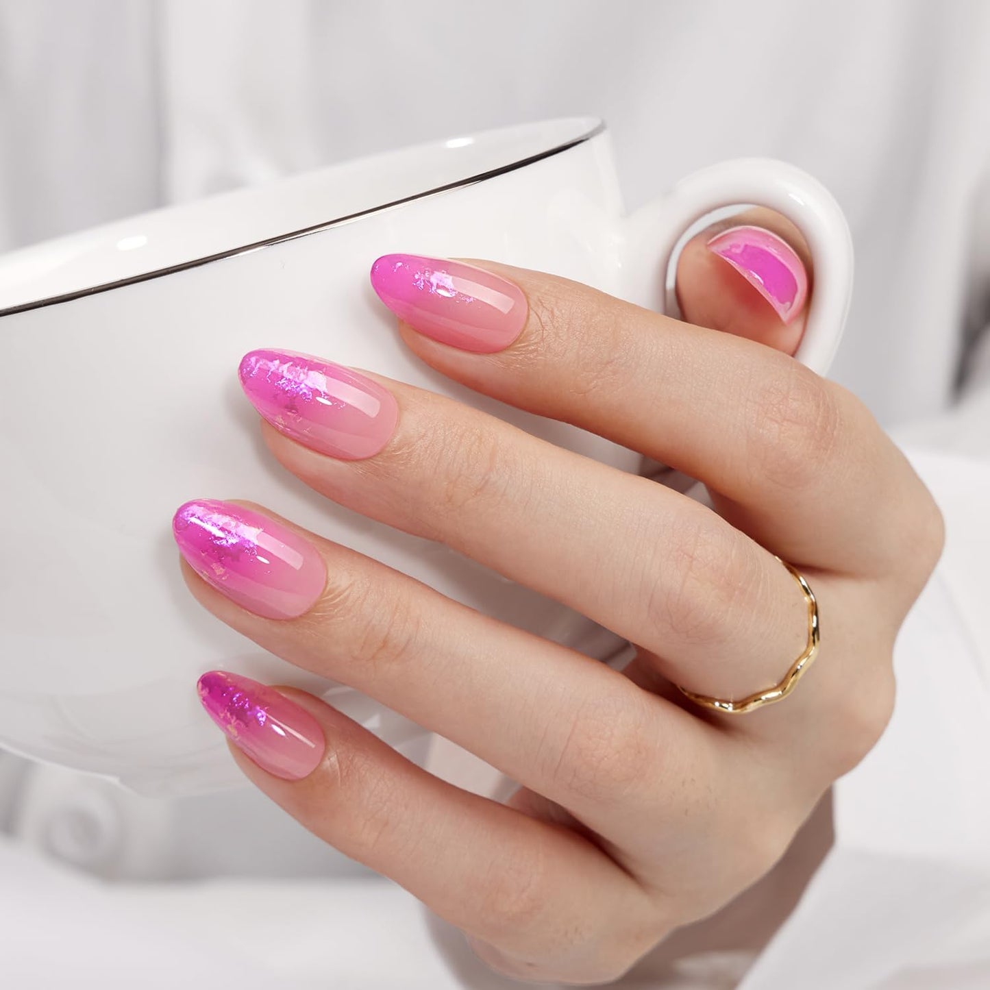 VSALON Almond Short Press On Nails, Ombre Hot Pink Aurora Sheer Jelly Finish Nail Kit & Blue Cat Eye Mini Pack