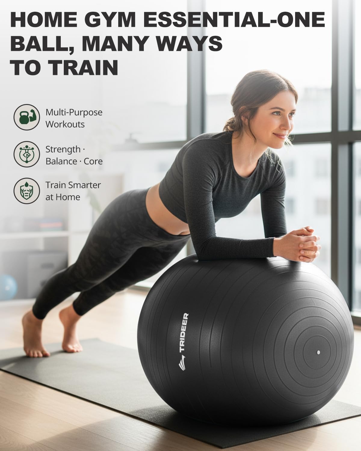 Trideer Yoga Ball for Exercise, Pregnancy & Birthing, 5 Sizes Exercise Ball for Physical Therapy, Stability, Fitness, Quick Pump Included