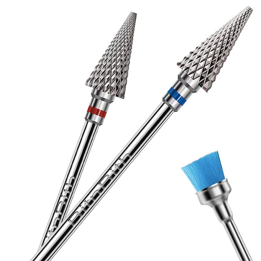 BITNBITH 3pcs Nail Drill Bits Safety 3/32”Professional Acrylic Nail Carbide Tapered Nib Bit for Cuticle Dead Skin Remover,Multifunction Drill Bit for Nail Gel Polishing,Manicure Pedicure