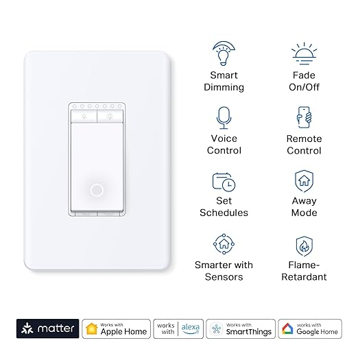 TP-Link Tapo Matter Smart Dimmer Switch: Voice Control w/Siri, Alexa & Google Assistant, UL Certified, Timer & Schedule, Easy Guided Install, Neutral Wire Required, Single Pole, Tapo S505D(2-Pack)