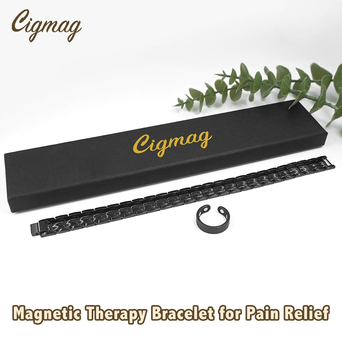 Cigmag Copper Bracelet for Men, Pure Copper Magnetic Bracelet & Ring Set with Strength 3800 Gauss Magnets, Adjustable with Sizing Tool (Double Row Black)