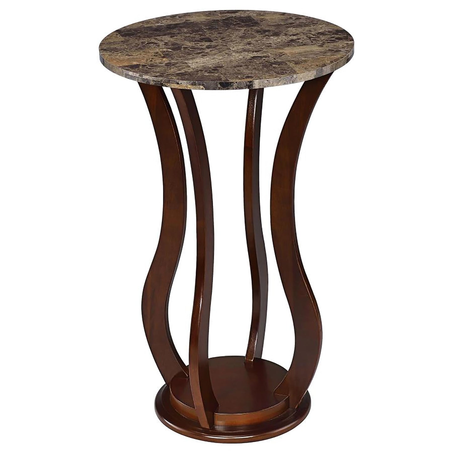 Kaimei Accent Table, 28.5 inch Round Plant Stand with Faux Marble Top and Wooden Base for Living Room