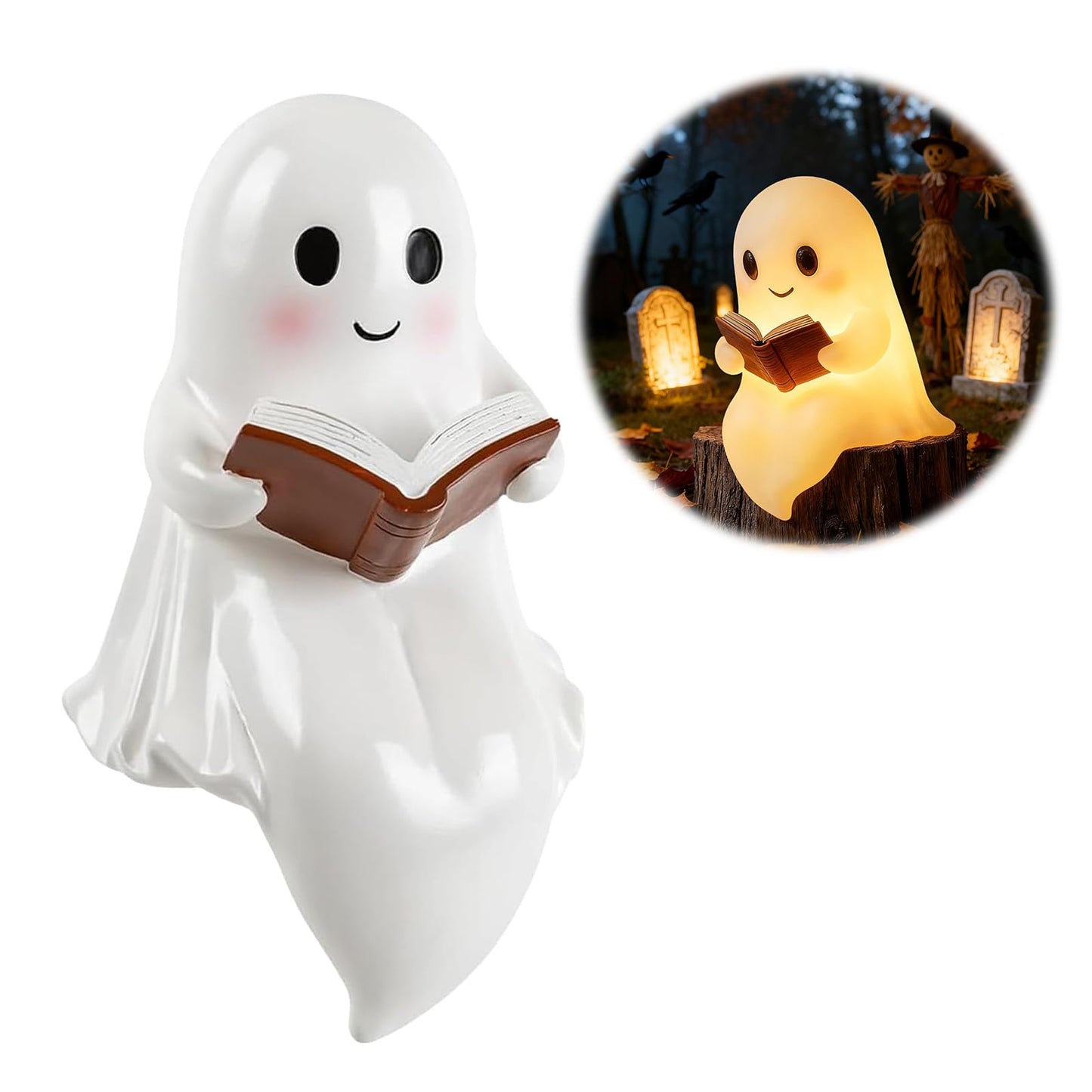 YYPLIAN 3D Resin Halloween Ghost Night Light, Ghost Warm Lighted Indoor Figurine Lamps for Bedroom Study Room Funny Christmas Indoor LED Nightlight (Cute Ghost Light, 8")