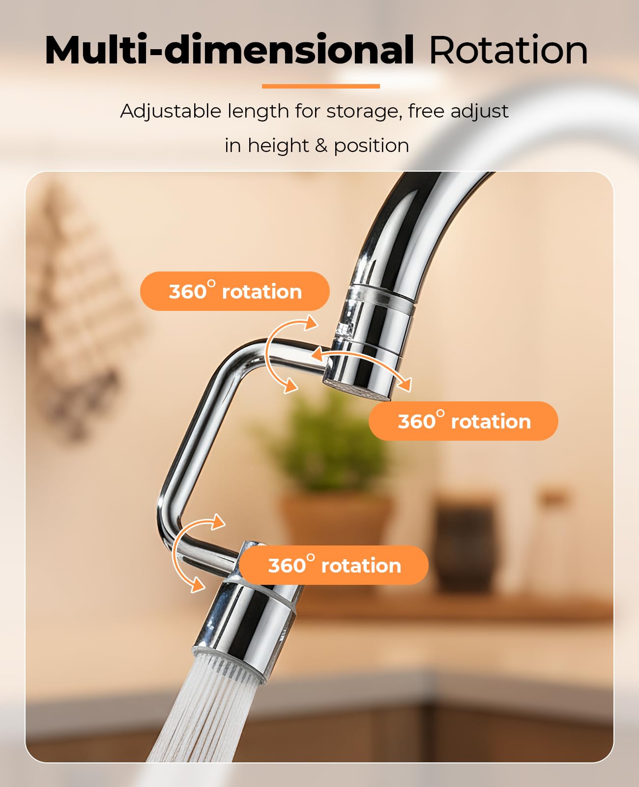 Waaqkid 2PCS Rotatable Faucet Aerator Extension 1440°, U Shape 2 Spray Modes Adjustable Flexiflow 360° Rotating Sink Faucet Extender for Kitchen & Bathroom