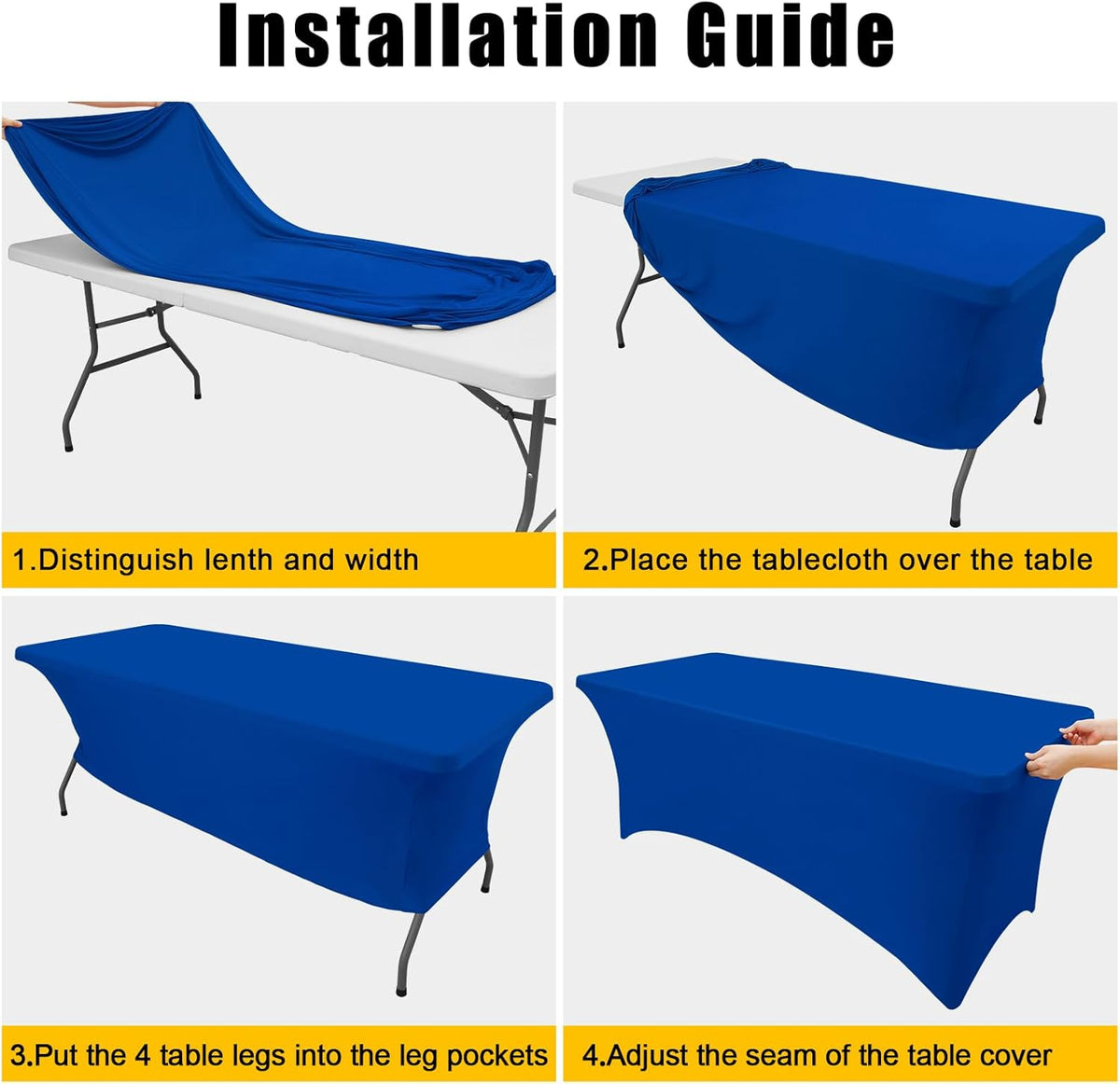 Smiry 2 Pack Spandex Table Cloth 6FT, Elastic Fitted Stretch Tablecloths for Rectangle Tables, Washable Table Cover for Outdoor, Wedding, Banquet & Parties (Blue, 72Lx30Wx30H Inch)