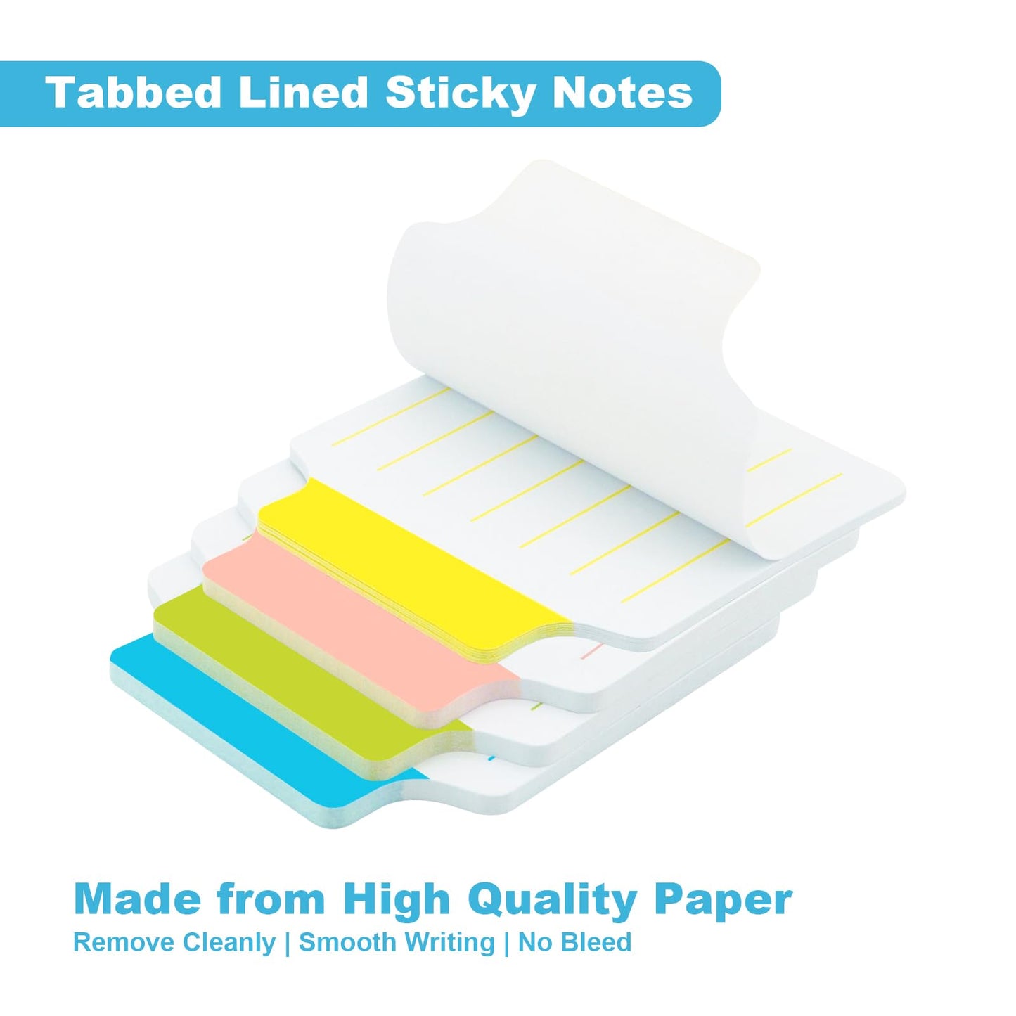 AAAA 4A 2 Pads Divider Sticky Notes Tabs 2 2/3 x 2 7/8 Inches, White, Lined Sticky Notes with Lines for Notebooks, Books, Office, School Supplies, 15 Sheets/Divider, 4 Dividers/Pad, 120 Sheets Total