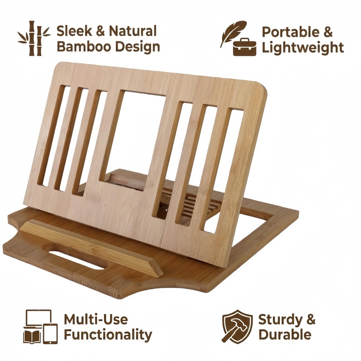 XIKEMADI Bamboo Foldable Laptop Stand Holder, 6-Level Adjustable Ergonomic Notebook Riser with Heat Dissipation for 10-17 Inch Laptops, MacBook, Tablet