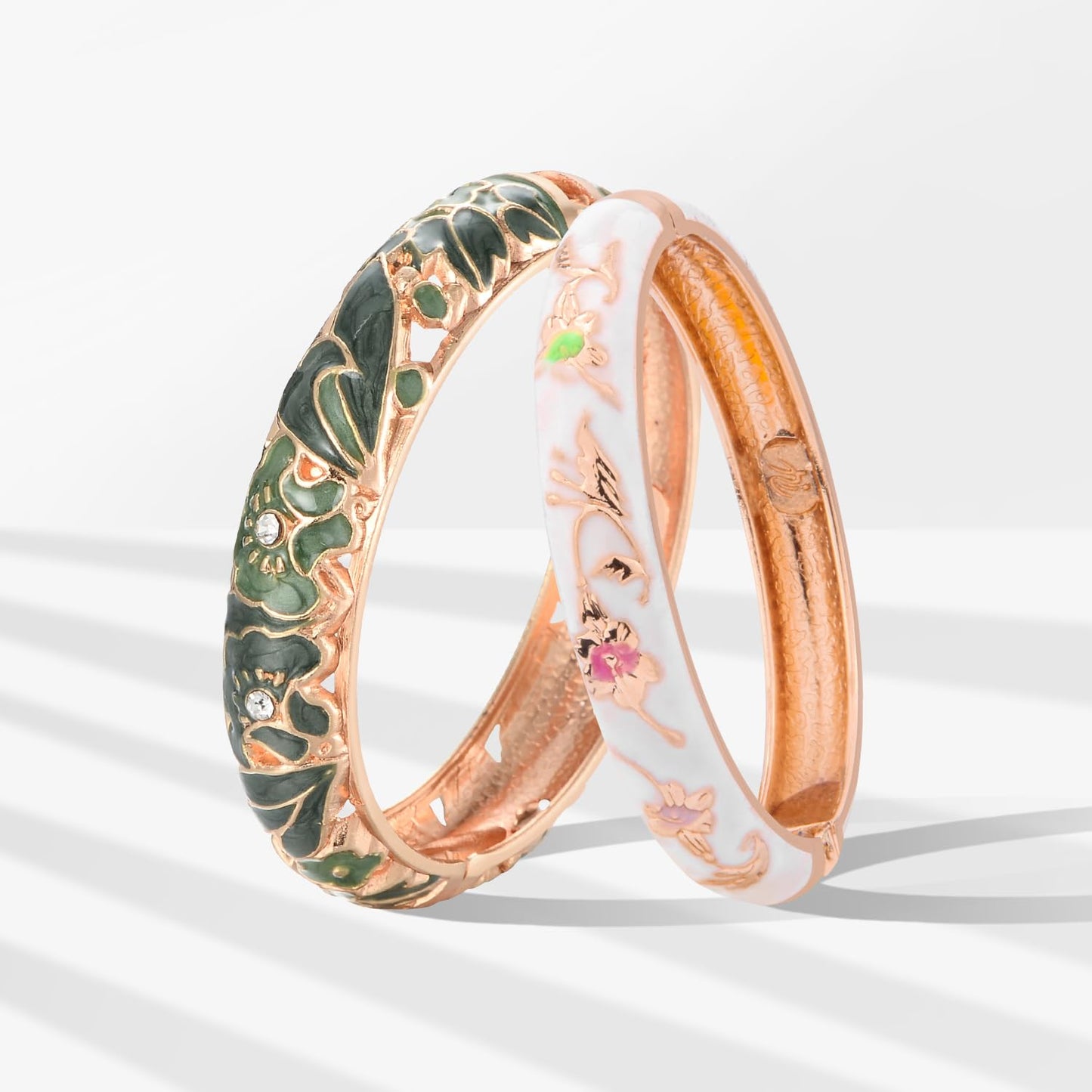 UJOY Vintage Jewelry Cloisonne Handcrafted Butterfly Enameled Gorgeous Rhinestone Hinged Cuff Bracelet Bangles Gifts 88A08-55A81 Green White