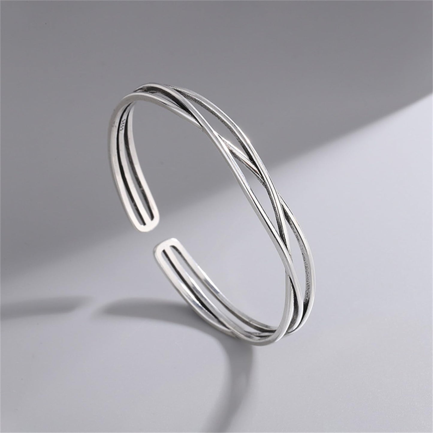 Handmade 925 Sterling Silver Bangle Bracelets For Women Hollow Layered Cuff Bangles Geometric Line Bangle Bracelets Open Adjustable Bangles For Women Minimalist Statement Bangle Christmas Gifts