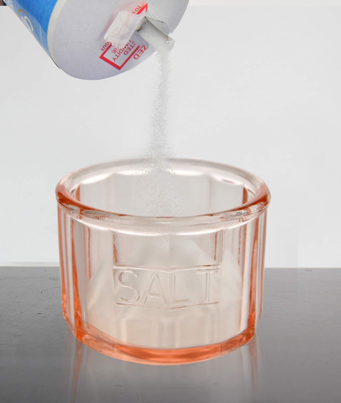 HOME-X Depression Style Pink Glass Salt Cellar with Lid, Retro Kitchen Decor, Wedding Gift - 3 1/2" H x 4" D