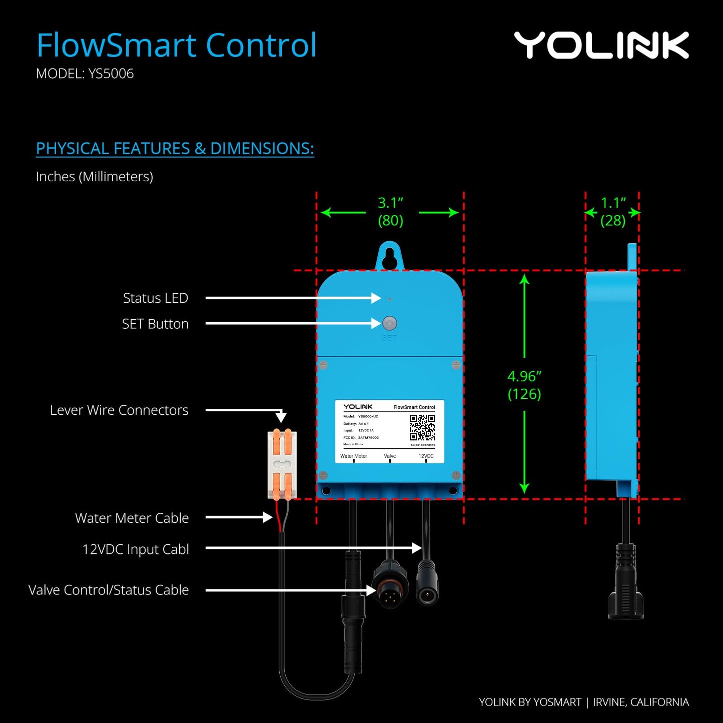 NSF Certified Pulse Meter + Shutoff Valve Kit, 3/4", FlowSmart Controller YS5006 Reads Meter Pulses, Real-Time Usage & Leak Detection, Auto Shutoff (D2D Offline), LoRa Long Range, Hub Included