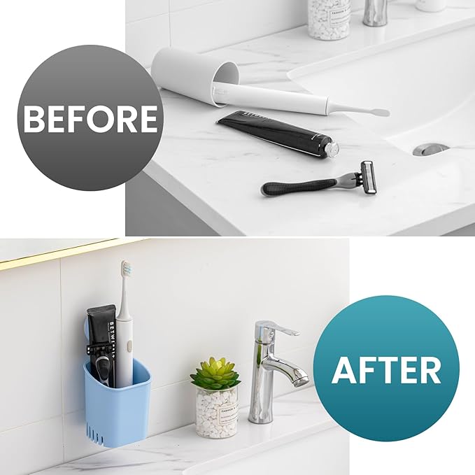 TAILI Suction Toothbrush Holder, Powerful Toothpaste Toothbrush Suction Cup, Self-draining Shower Razor Holder, Shower Toothbrush Holder for Wall, Kitchen Tableware Holder, Blue