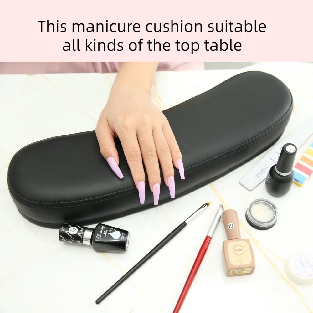 QUEESALN Manicure hand Cushion Pillow Pad, Nail Polish Hand Cushion, Manicure Table Portable Nail Table Hand Cushion Pillow, Nail Art Tools Hand Cushion, Nail SPA Nail Art Salon Home Nail Tech (Black)