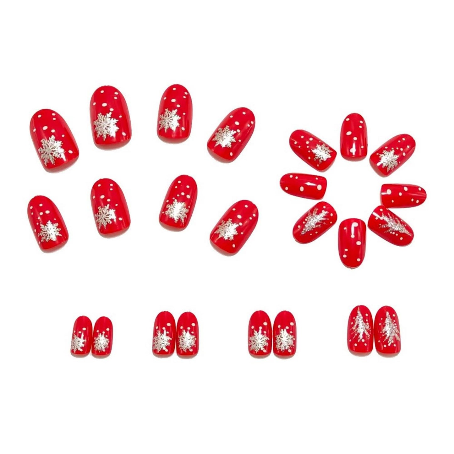 Christmas Press on Nails Medium Almond Fake Nails White Xmas tree Designs Snowflake False Nails Full Cover Red Glitter Stick on Nails Gloss Acrylic for Women 24 Pcs