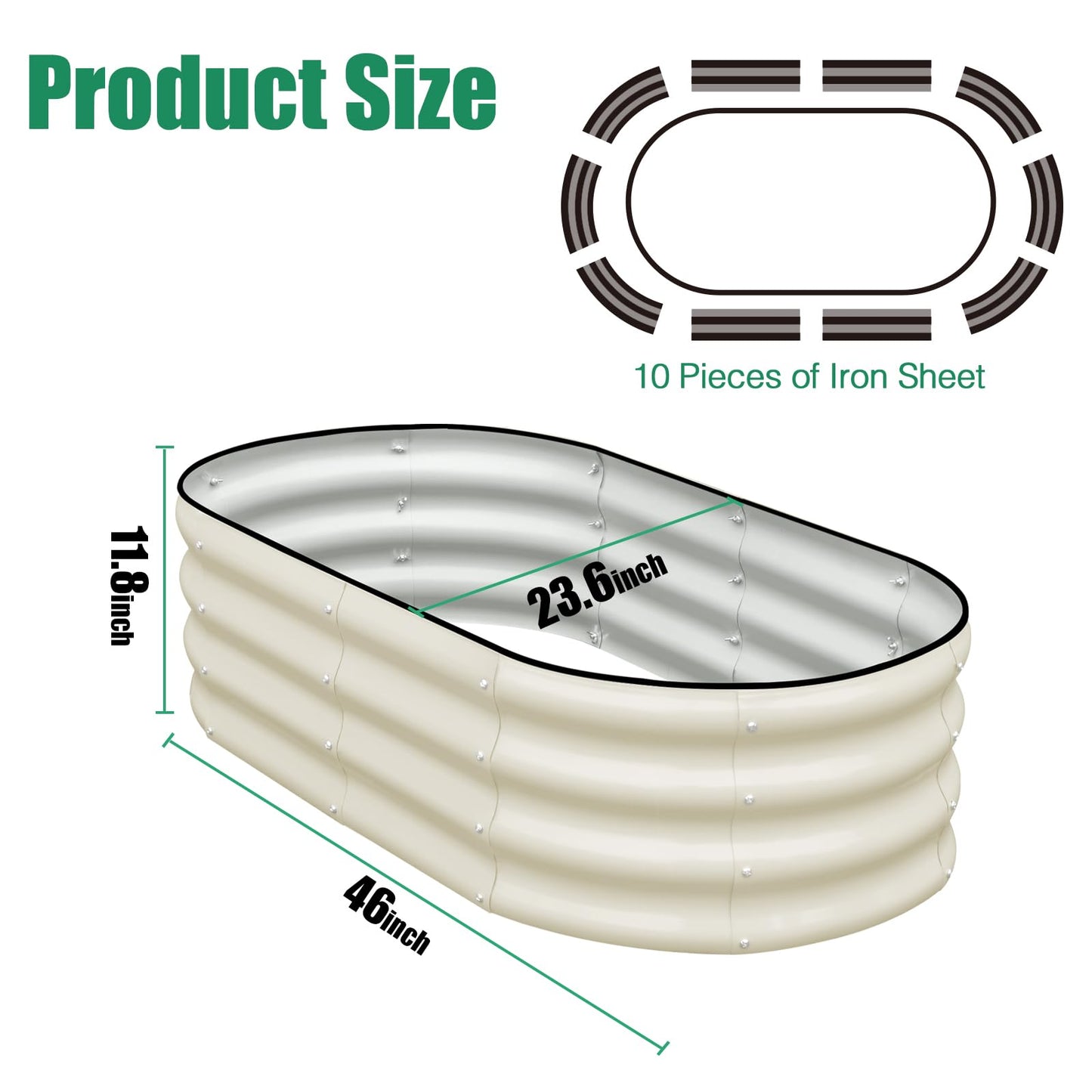 SnugNiture Galvanized Raised Garden Bed Outdoor, 2 Pcs 4x2x1ft Oval Metal Planter Box for Planting Plants Vegetables, White