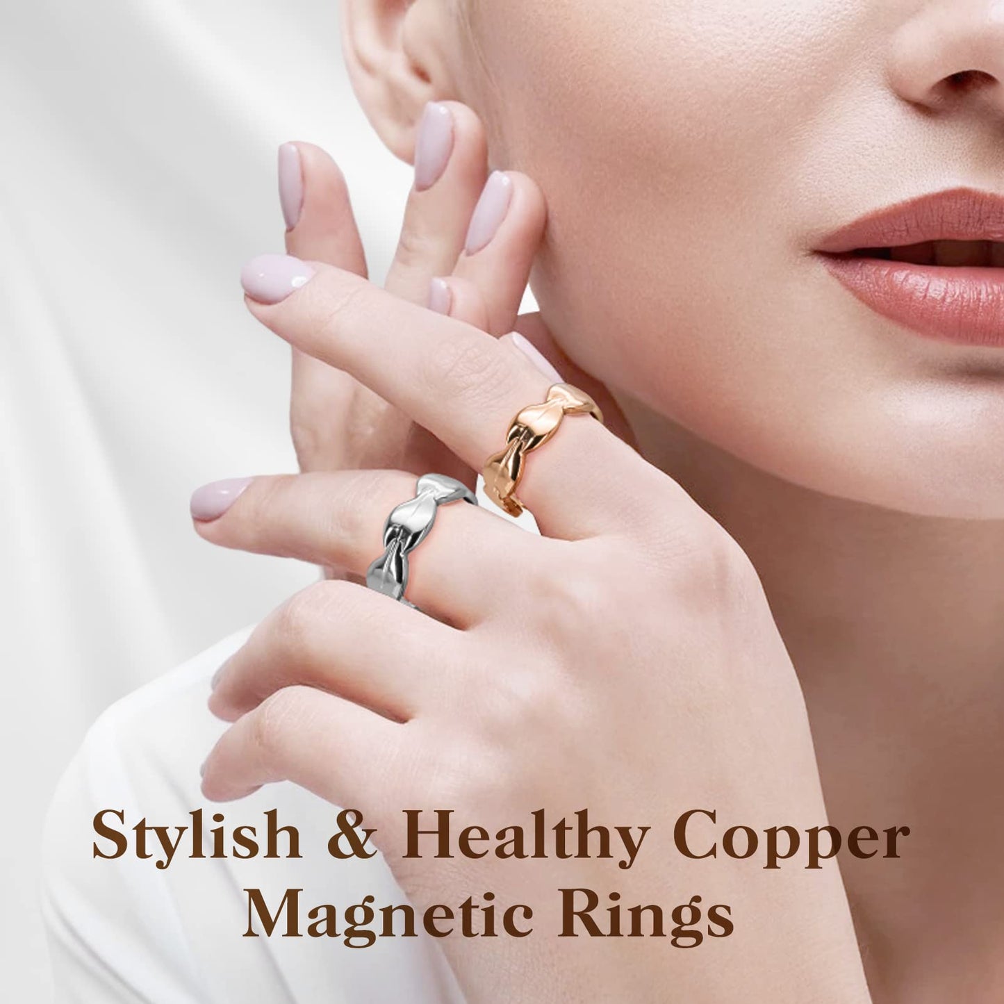 Mahnco Copper Rings for Women Magnetic Rings Finger Thumbs 3500 Gauss Strong Magnets -100% Solid Pure Copper Ring with Jewelry Gift Box (2PCS)