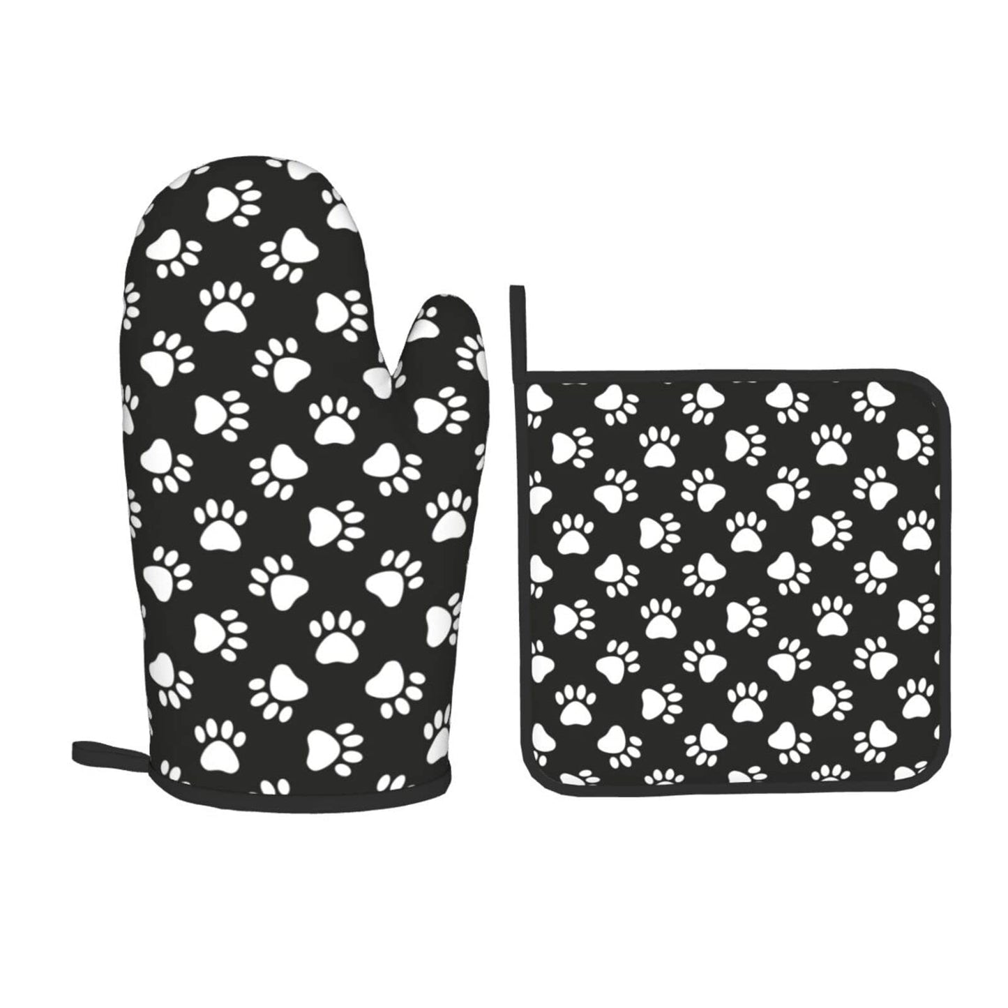 Oplp Dog and Cat Paw Print Oven Mitts and Pot Holders Heat Resistant Oven Mitts Safe for Baking Cooking BBQ