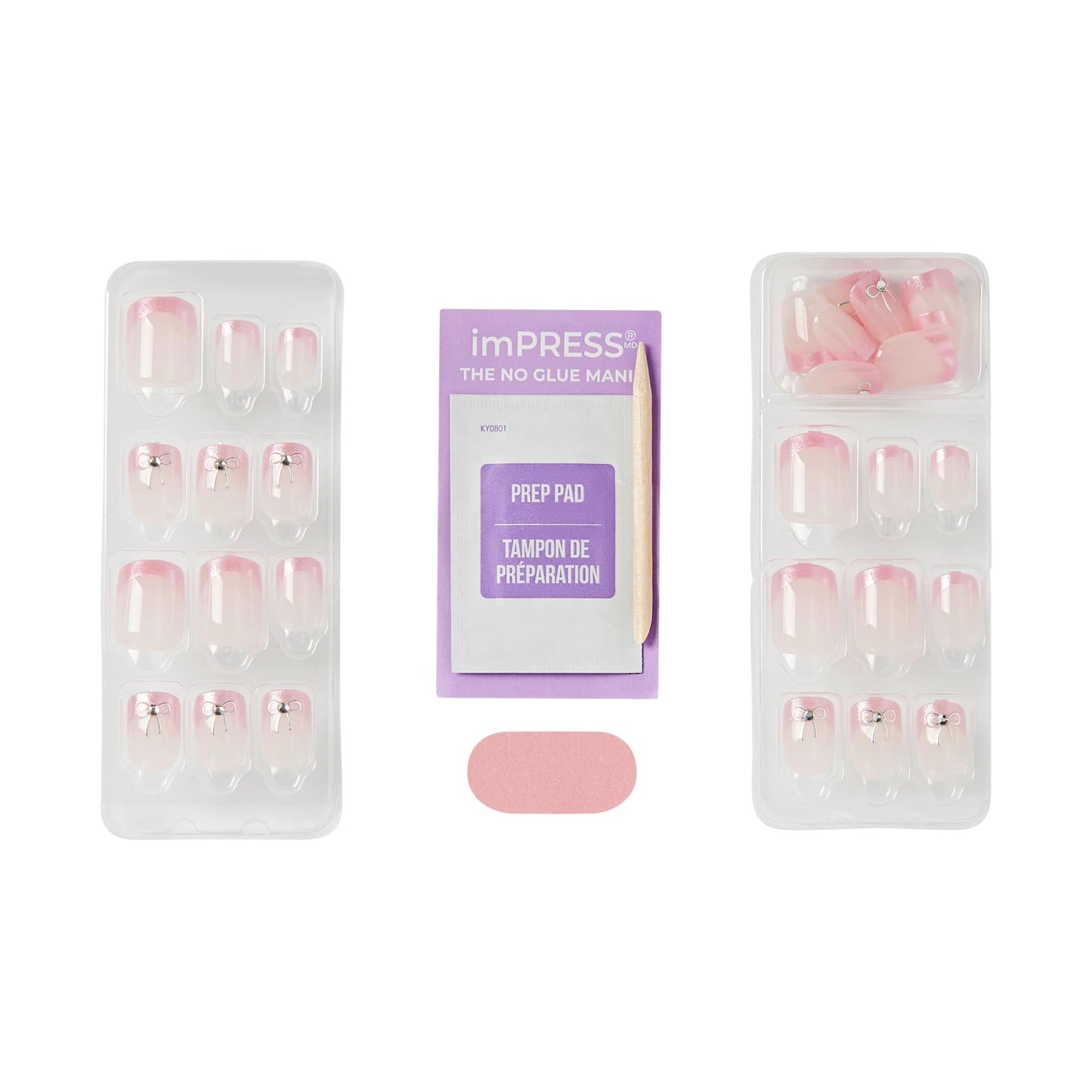 Kiss Impress No Glue Mani Press On Nails, Design, 'Soft Petals', Pink, Short Size, Squoval Shape, Includes 30 Nails, Prep Pad, Instructions Sheet, 1 Manicure Stick, 1 Mini File