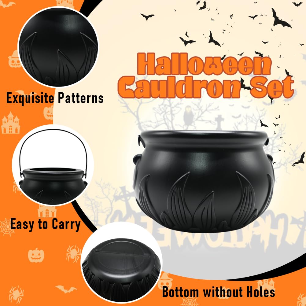 Witch Cauldron Halloween Decoration, 10 in 1 Package Large Black Plastic Candy Bowl Set, Cauldron Kettle Candy Holder Containers for Halloween Party Decor & Trick-or-Treat Bowl