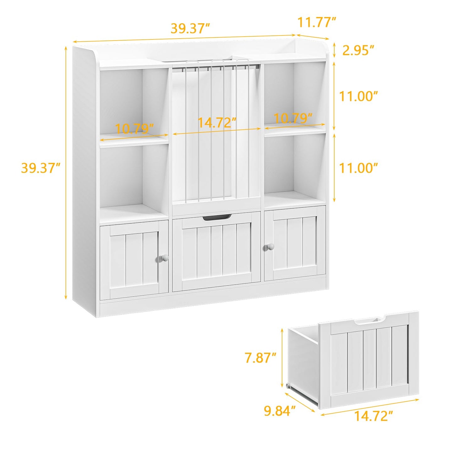 Vabches Toy Storage Organizer, Toddler Stuffed Animal Zoo with Drawer and Doors, Multi-Functional Kids Bookshelf Floor Storage Chest with 4 Storage Cubbies for Playroom, Kids Room, White