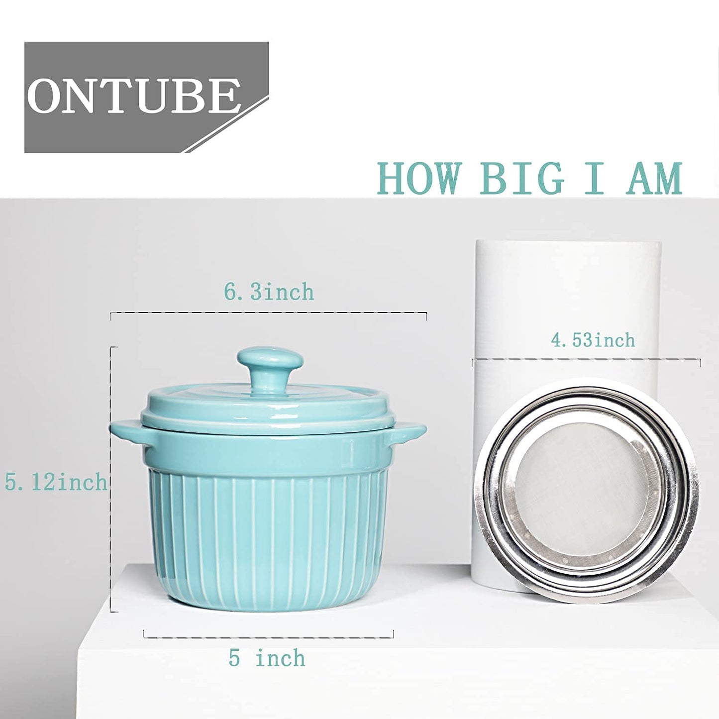ONTUBE Ceramic Bacon Grease Container Keeper with Strainer, Frying Oil Storage Can 17oz, Turquoise