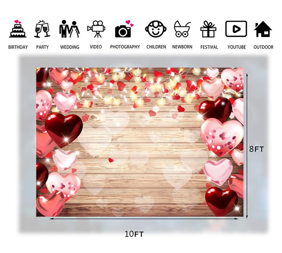 10x8ft Valentine's Day Backdrop Wooden Heart Background Valentines Day Wedding Party Photo Booth Decorations - size: 10x8ft