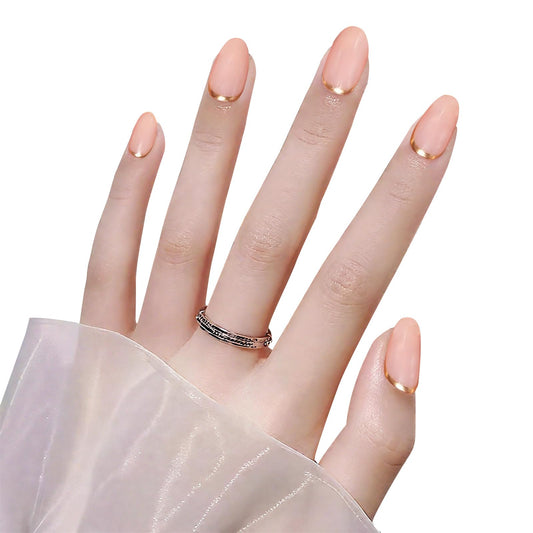 Yibosoar Press On Nails - Glossy, Short Round Fake Nails, Salon Quality | Semi-Transparent Reusable Press On Nails in 15 Sizes - 30Pcs Stick On Nails Kit (Gold Pink)