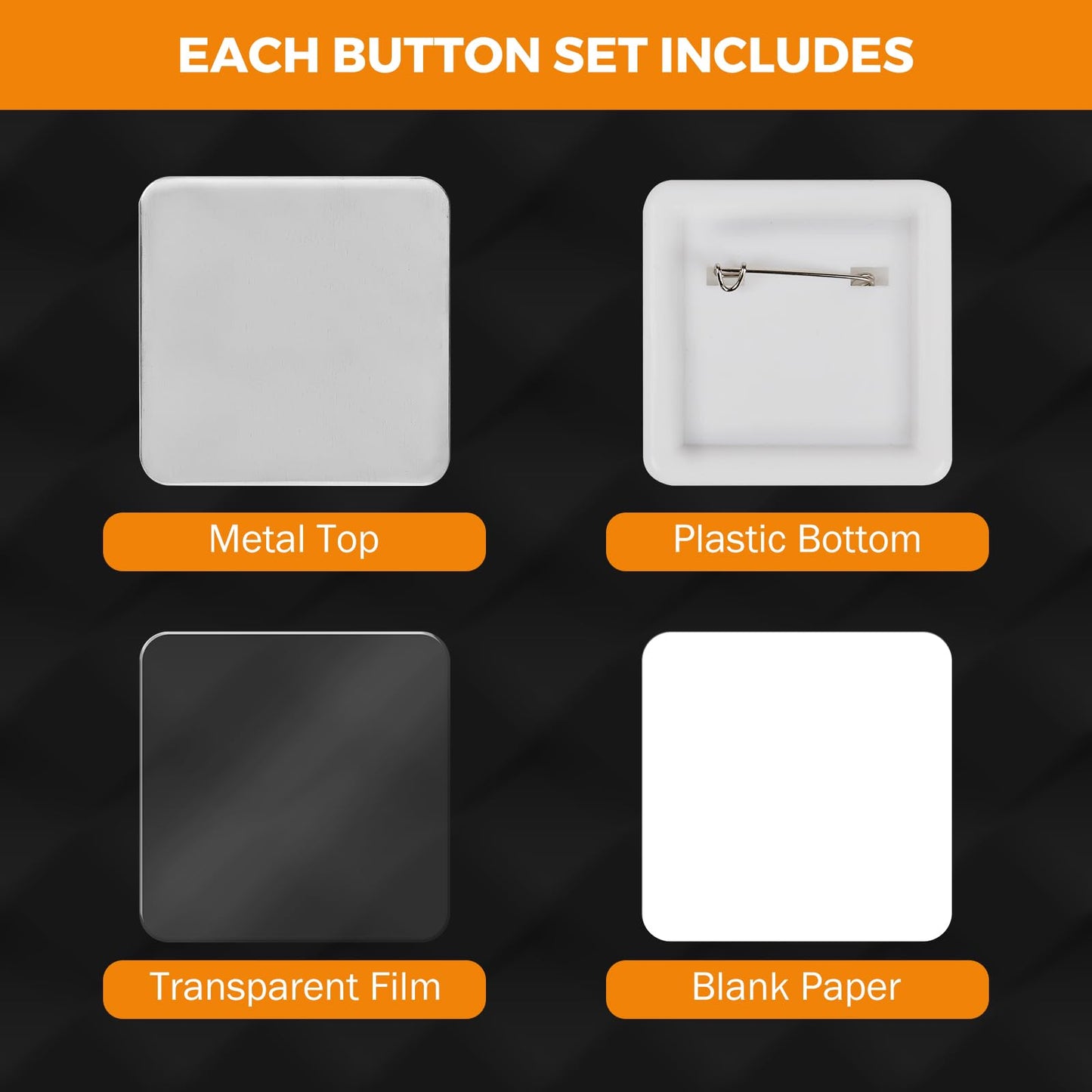 BEAMNOVA 100 Sets of Square Button Maker Supplies 50 * 50mm / 1.97 * 1.97 in Blank Badges Parts for Round Pin Maker, Supplies Only, Machine NOT Included