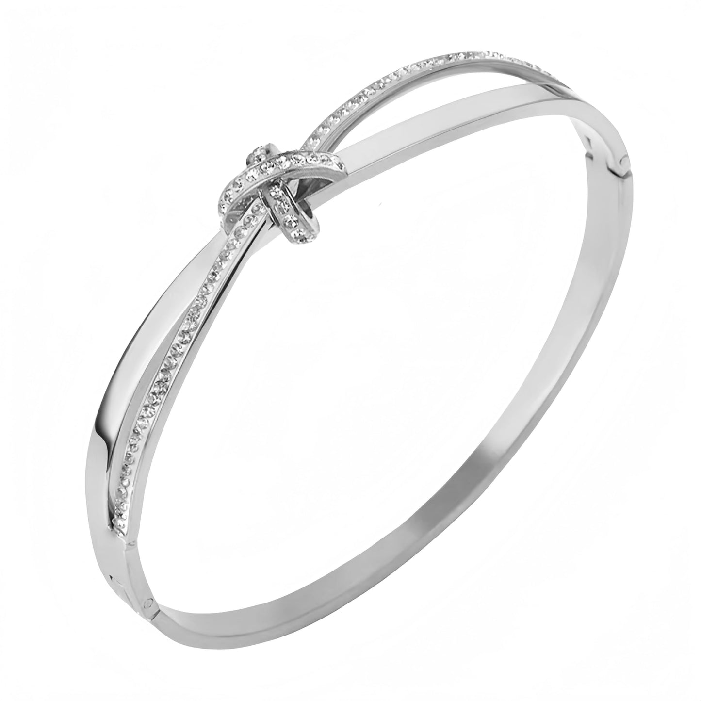 Bow Bangle Bracelet for Women Personalized Cubic Zirconia Stainless Steel Cross Bracelets Oval Butterfly Knot Bangles Bracelets Gifts for Love, Small