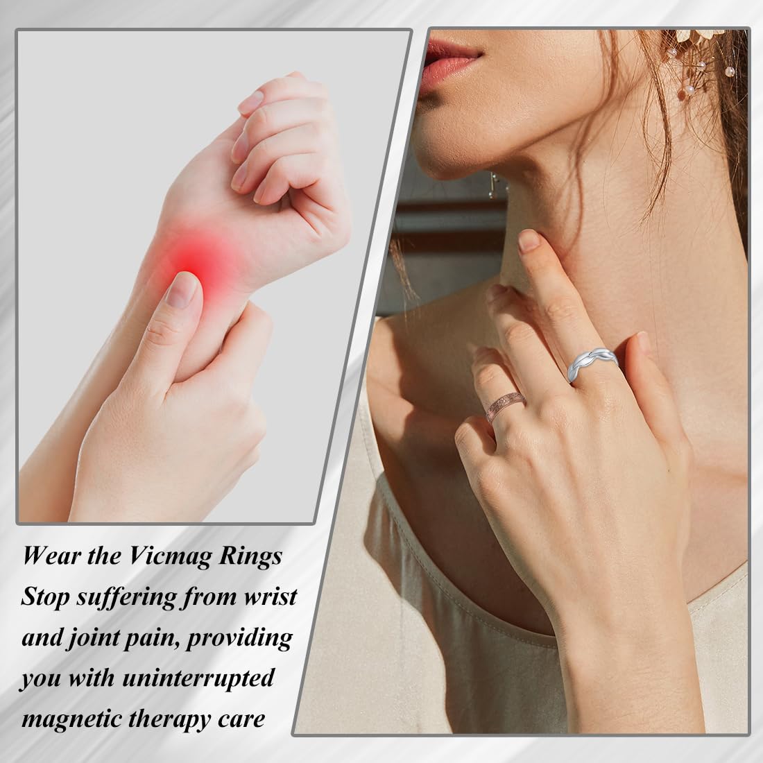 Vicmag Copper Magnetic Ring for Women, Magnetic Rings Ladies Fingers Thumb 100% Solid Pure Copper Jewelry Gift Adjustable (Leave+Folwer Copper)
