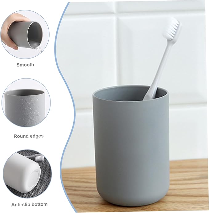 Plastic Toothbrush Cup - Bathroom Toothbrush Holder for Toothbrushes, Holders & Cups, 11 OZ (White&Grey), Bathroom Holder