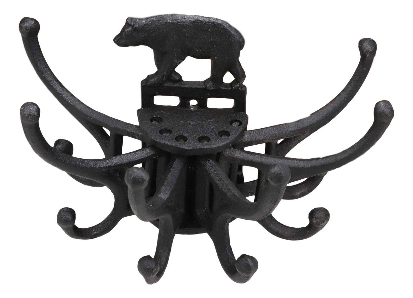 Ebros Cast Iron Rustic Forest Black Bear Free Spinning Movable Hanging Wall Hooks 9" Wide Western Bears Themed Mount Hook for Coats Hats Keys Leashes Backpacks Cabin Lodge Country Accent Decor