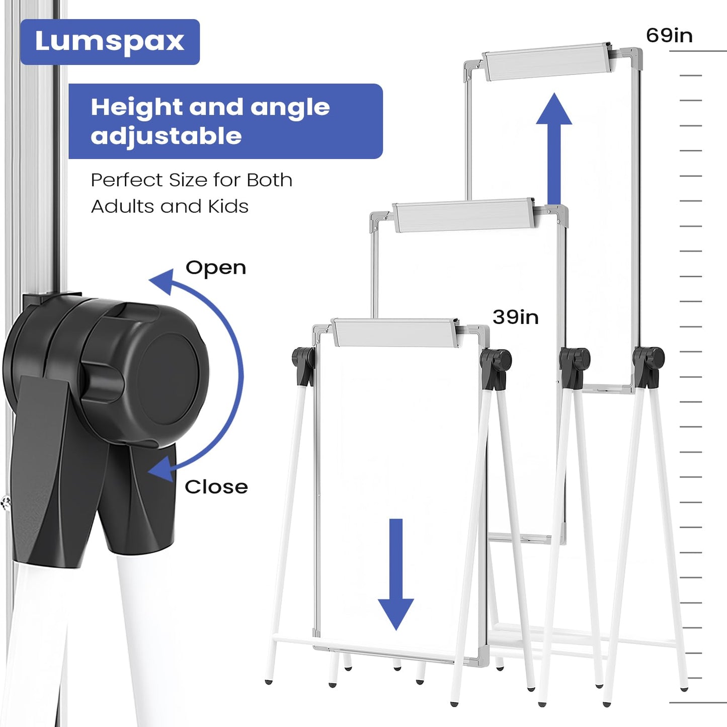 Lumspax Large Double Sided White Board with Stands, 36" x 24" A-Stand Dry Erase Easel, Portable Flip Chart Easel with Height Adjustable Design for Home, School, Office