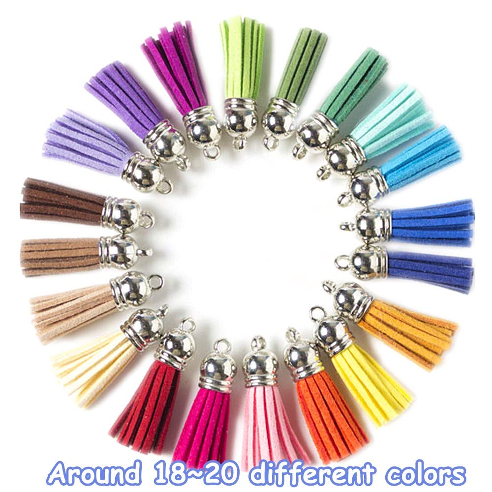 MSCFTFB 100 Pieces 1.5inch Mini Tassels Faux Suede Mala Tassel Kit for Earring Necklace Jewelry Making Garland Keychain Charms DIY Crafts (Assorted)