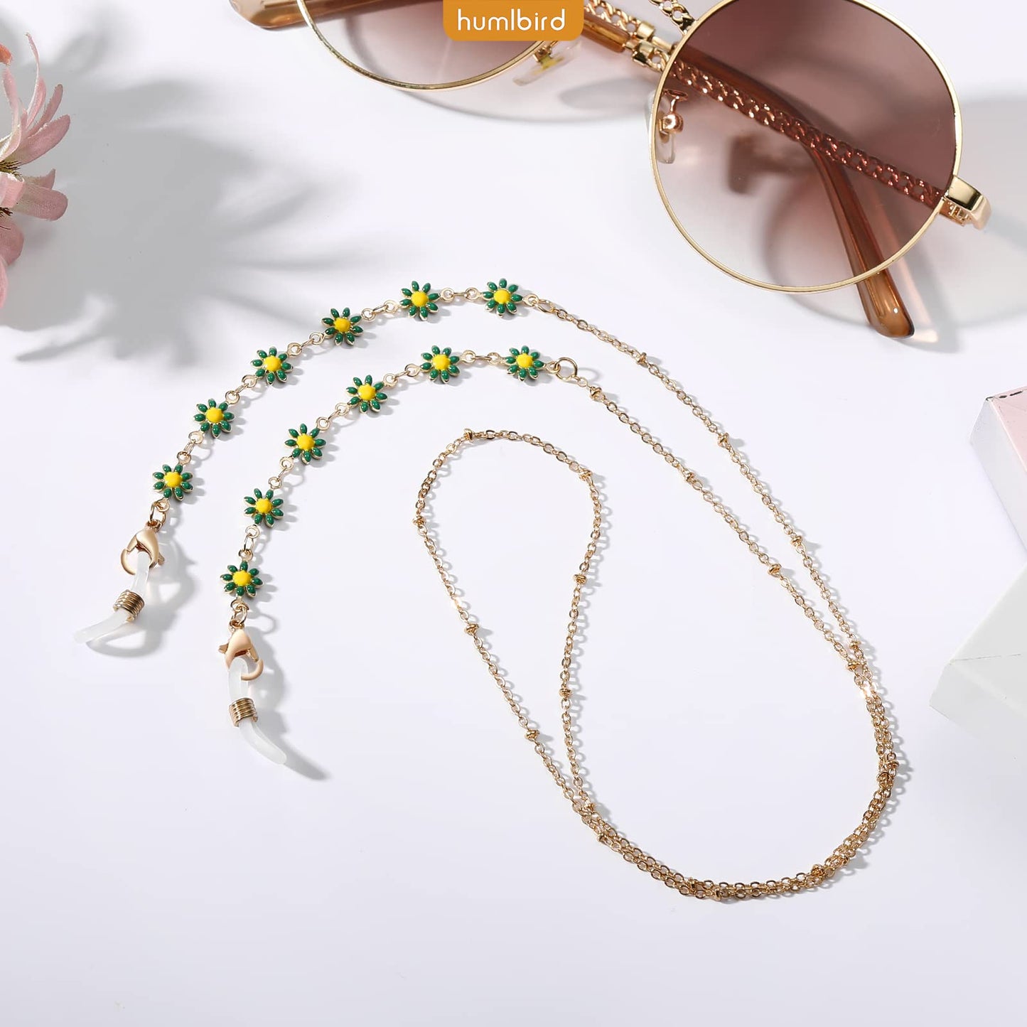 humlbird Eyeglass Chain for Women Stylish Mask Lanyard Flower Mask Chain Eye Glasses Holder Strap Green