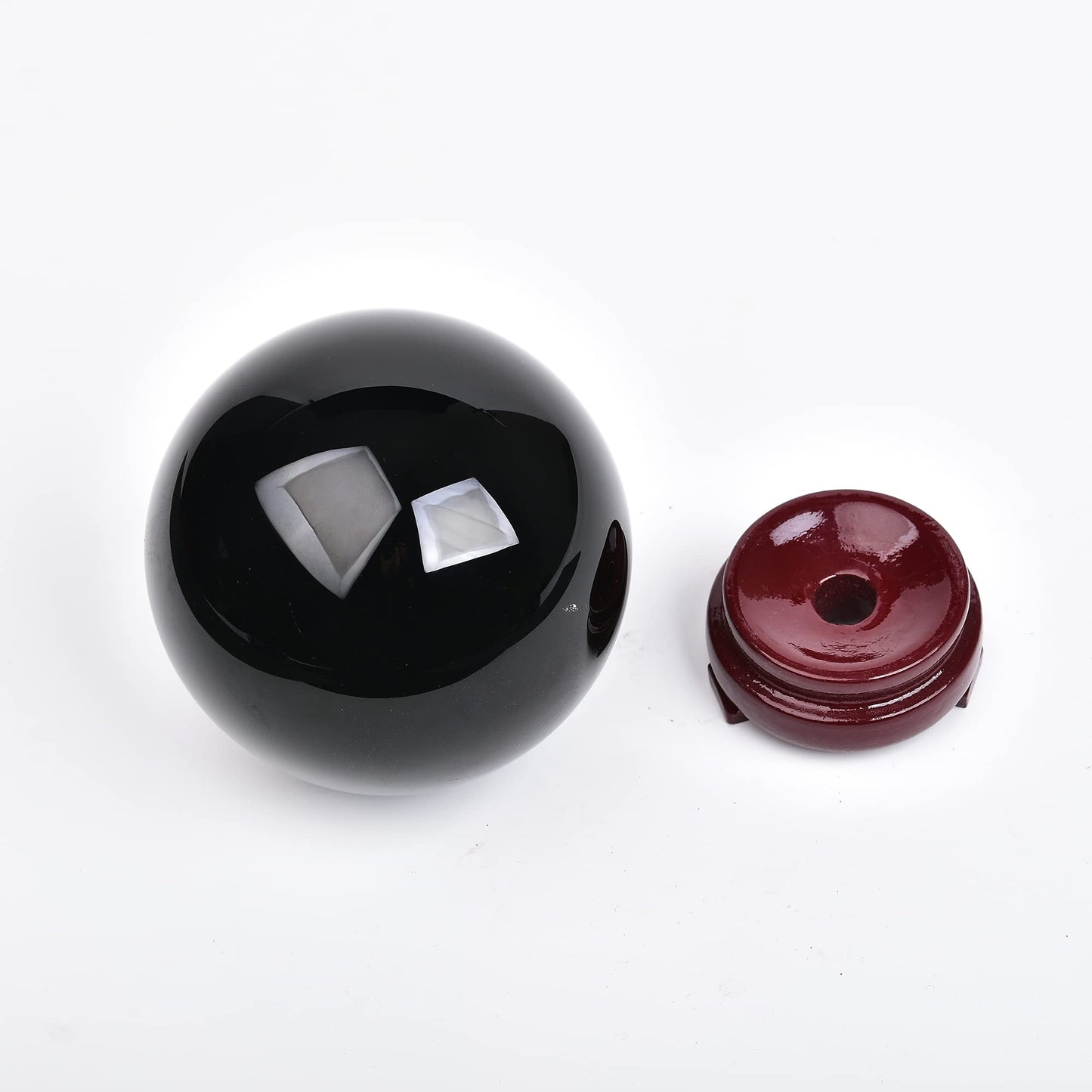 JIC Gem Small Black Crystal Ball - Obsidian Sphere with Wooden Stand for Feng Shui Healing, Meditation (70-80mm)