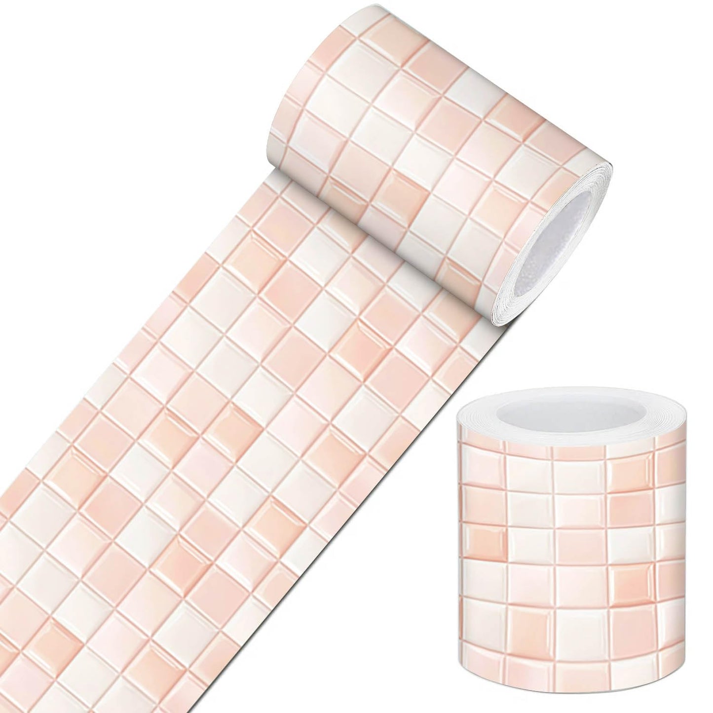 IVN Peel and Stick Wallpaper Border 4 x 196 Inch Pink Square Tile Pattern Self Adhesive Decorative Wall Trim Accent Strip for Bedroom Kitchen Living Room Mirror Frame Bold Gothic Home Decor