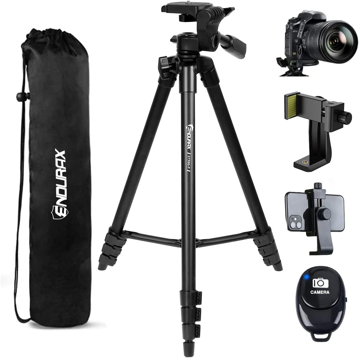 Endurax 60" Phone Tripod for Canon Camera Stand with Universal Phone Mount & Remote Shutter Max Load 6.6 lb