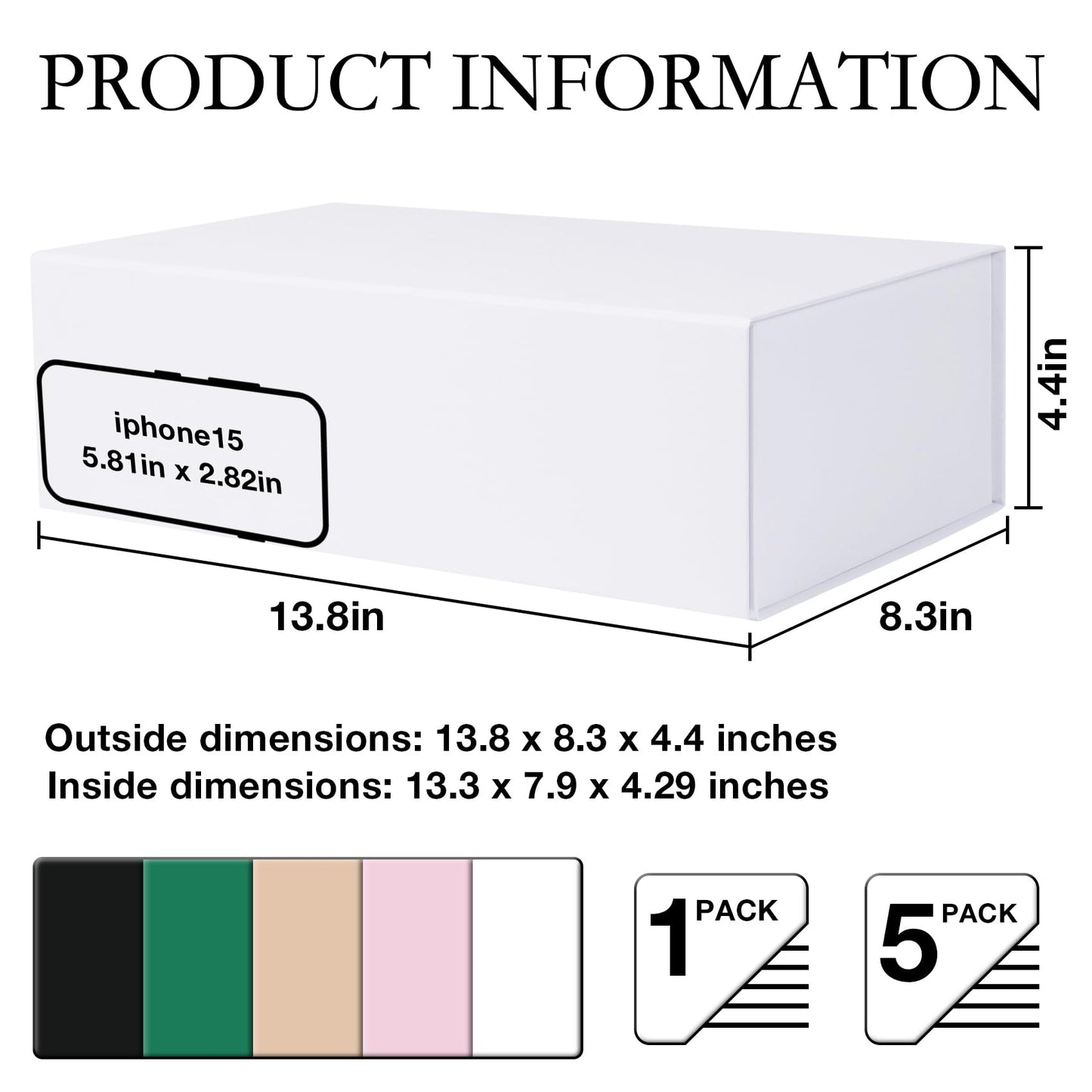 LFBOX White Gift Box with Magnetic Lids 13.8x8.3x4.4 in, Large Bridesmaid Groomsman Proposal Boxes 5 Pack, Collapsible Rectangle Storage Box