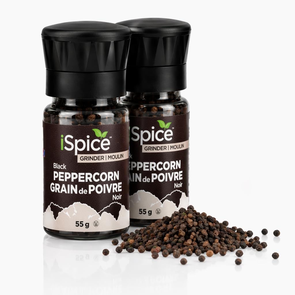 ISpice Kitchen Essentials 6-Pack Spice Grinder Set with Himalayan Pink Salt, Black Peppercorn, and Crushed Red Pepper, 6 Items