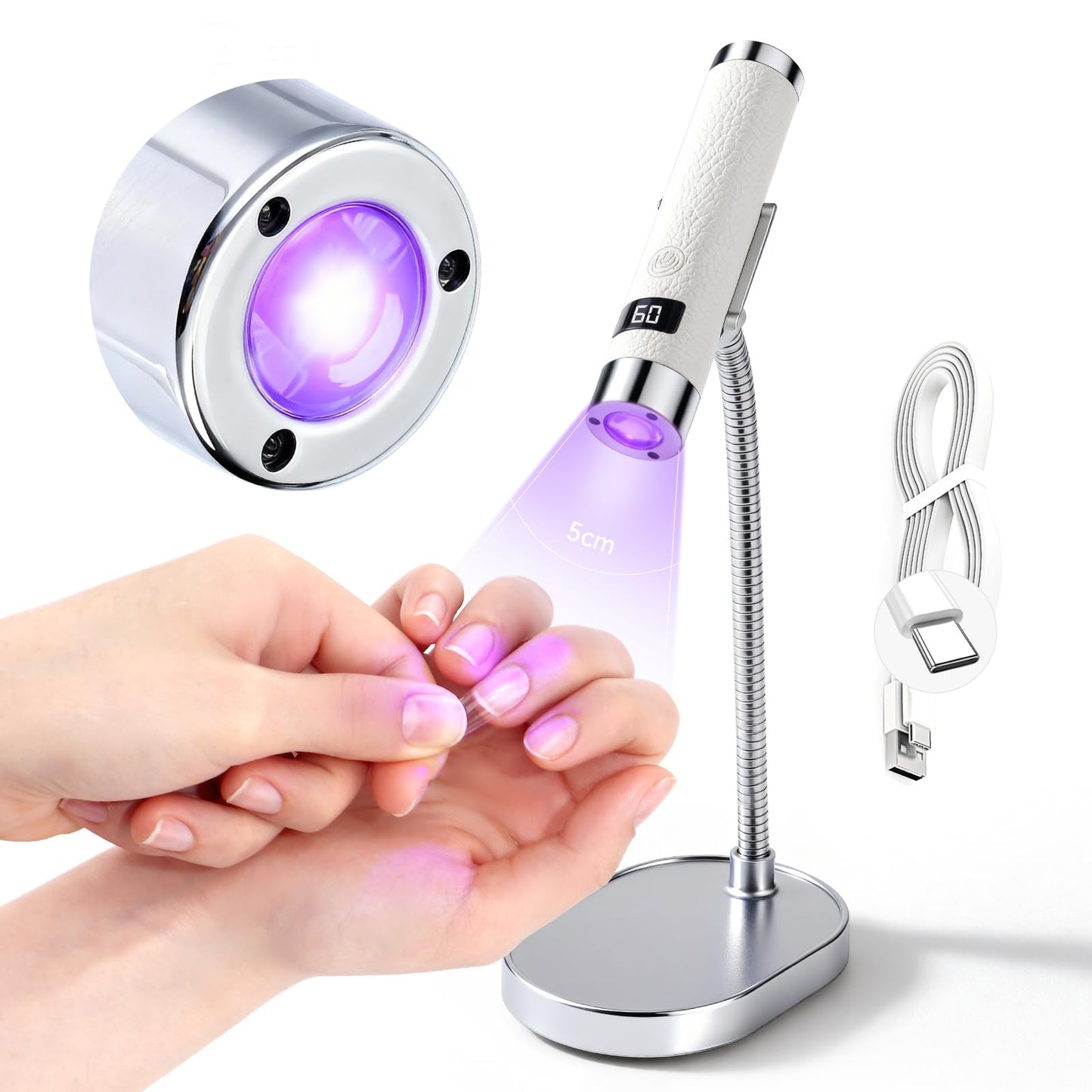 SAVILAND UV Light for Gel Nails with Magnetic Stand: 10s Flash Cure Mini Handheld Cordless UV Nail Lamp, Portable Nail Light with 2 Timer Settings & LED Display for Gel Polish, DIY Home Salon Manicure