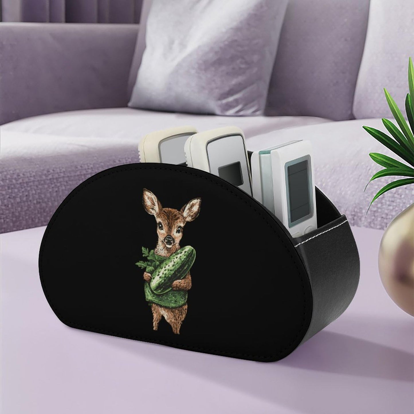 Cute Deer Cucumber Pickle Remote Control Holder with 5 Compartments Caddy Desktop Organizer for Home Office